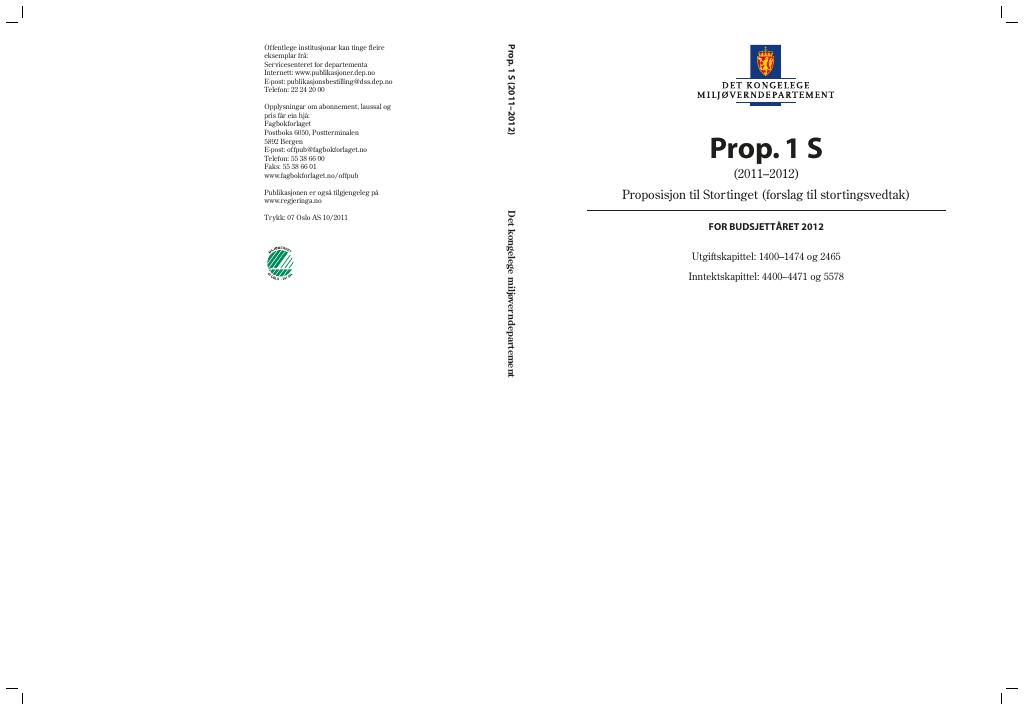 Forsiden av dokumentet Prop. 1 S (2011–2012)