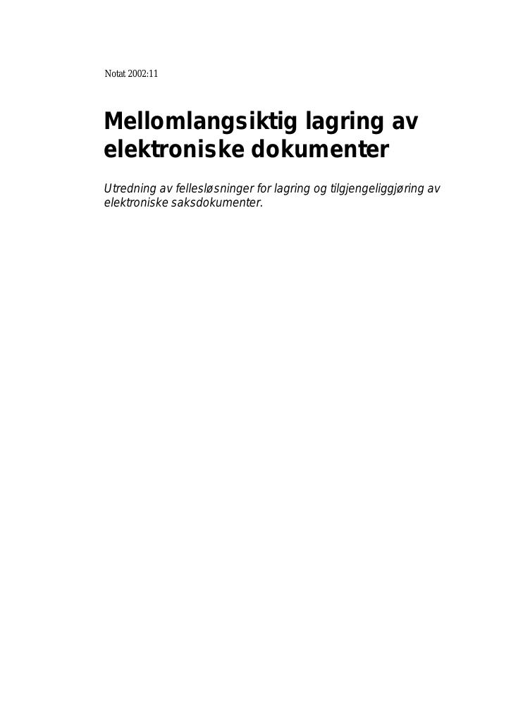 Forsiden av dokumentet Mellomlangsiktig lagring av elektroniske dokumenter
