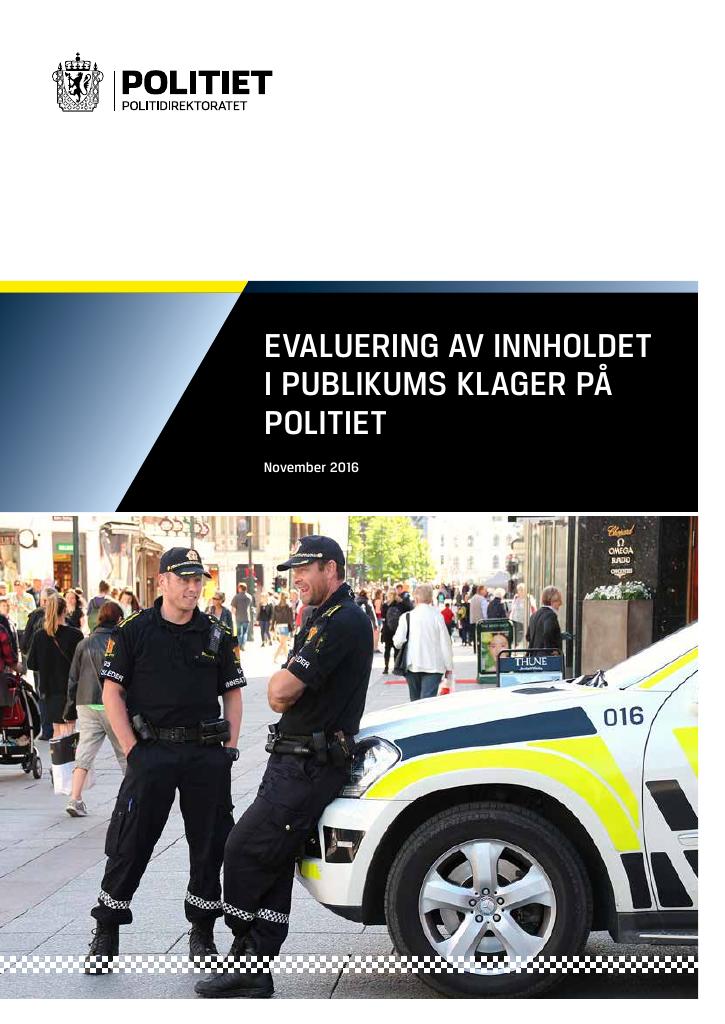 Forsiden av dokumentet Evaluering av publikumsklager til politiet