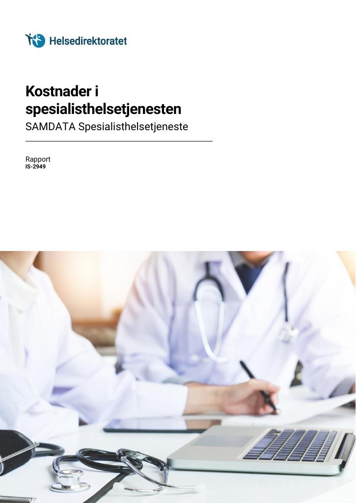 Forsiden av dokumentet Kostnader i spesialisthelsetjenesten 2019