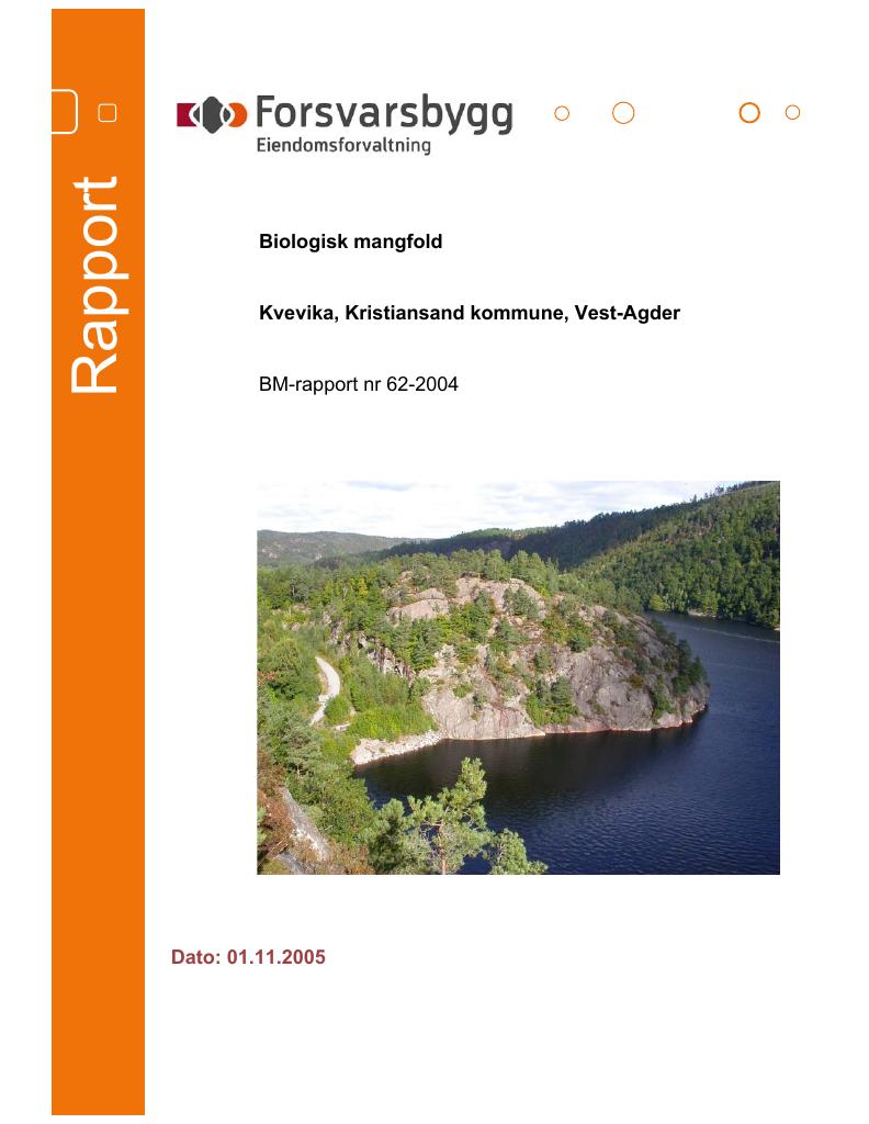 Forsiden av dokumentet Biologisk mangfold Kvevika, Kristiansand kommune, Vest-Agder :