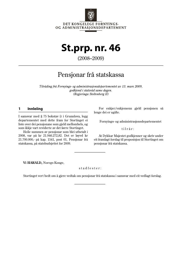 Forsiden av dokumentet St.prp. nr. 46 (2008-2009)