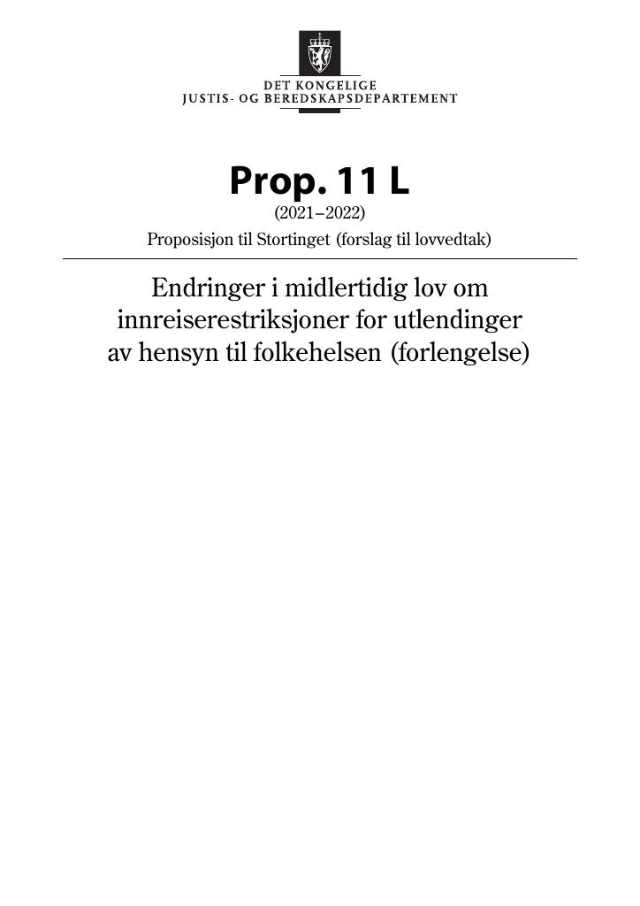 Forsiden av dokumentet Prop. 11 L (2021–2022)