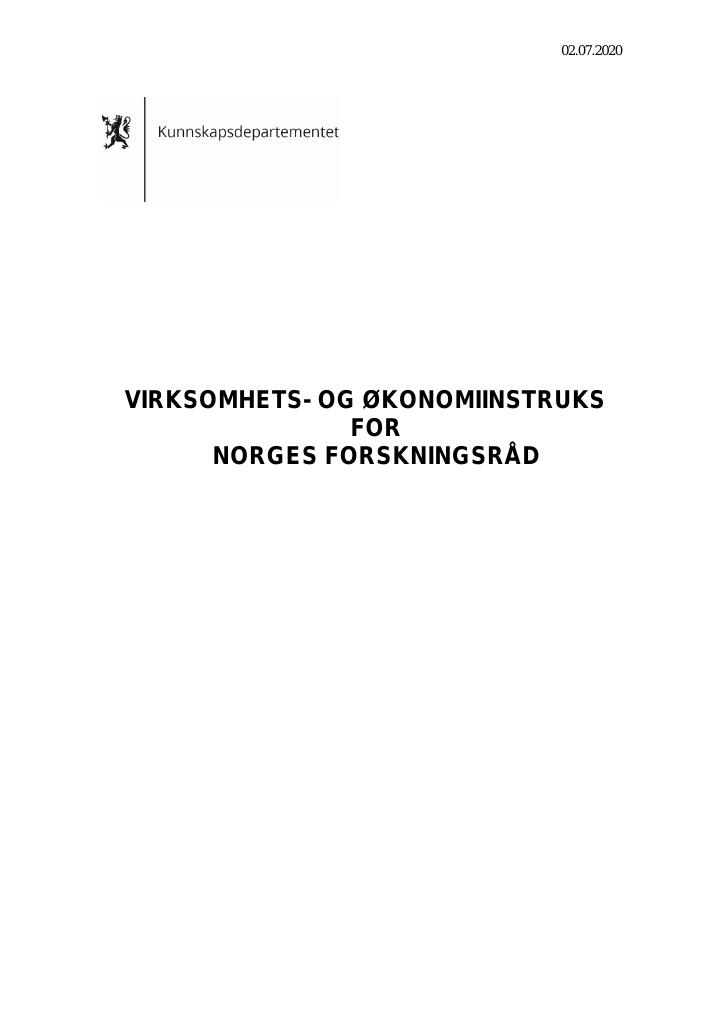 Forsiden av dokumentet Virksomhets- og økonomiinstruks