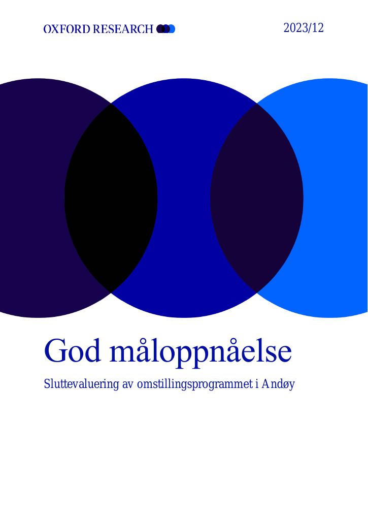 Forsiden av dokumentet God måloppnåelse - Sluttevaluering av omstillingsprogrammet i Andøy