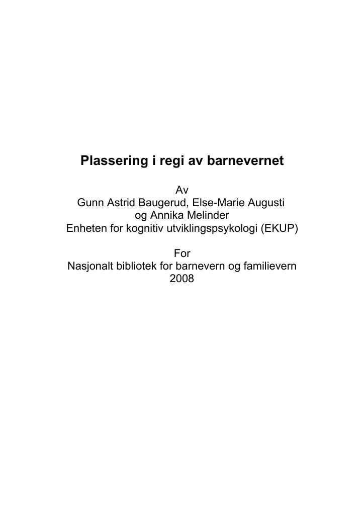Forsiden av dokumentet Plassering i regi av barnevernet