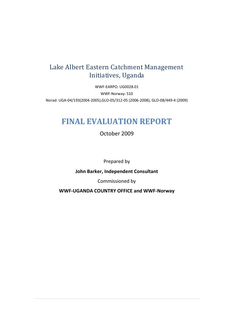 Forsiden av dokumentet Lake Albert Eastern Catchment Management Initiatives, Uganda – Final Evaluation Report