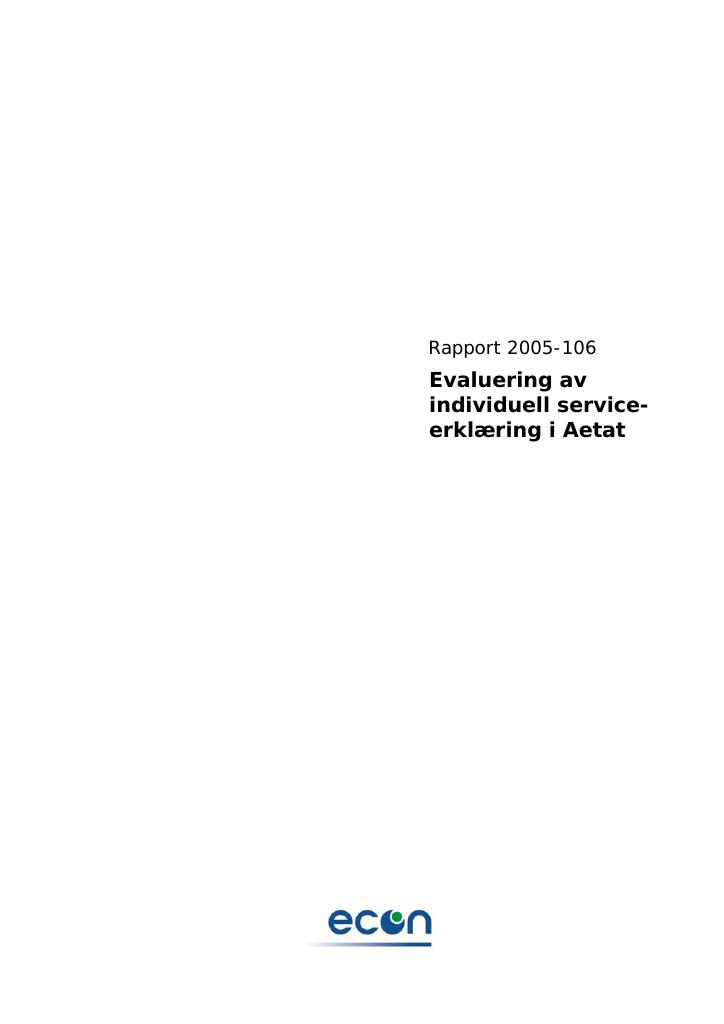 Forsiden av dokumentet Evaluering av individuell serviceerklæring i Aetat