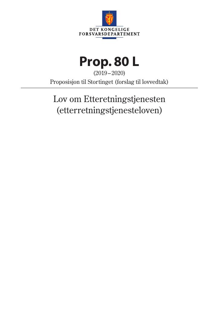 Forsiden av dokumentet Prop. 80 L (2019–2020)