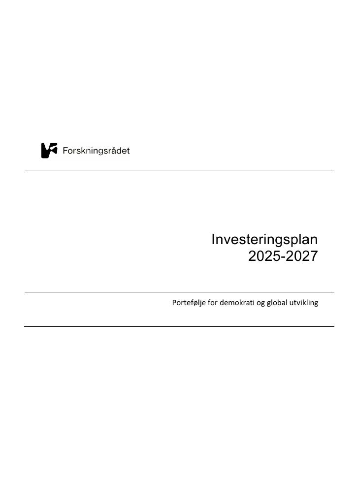 Forsiden av dokumentet Investeringsplan 2025-2027