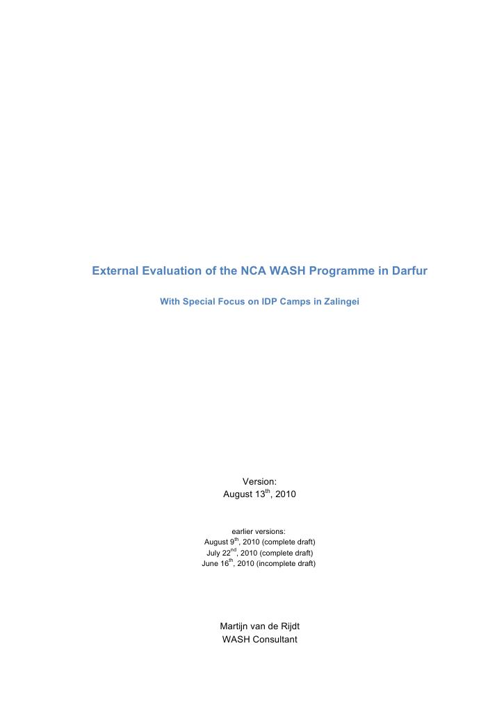 Forsiden av dokumentet External Evaluation of the NCA WASH Programme in Darfur