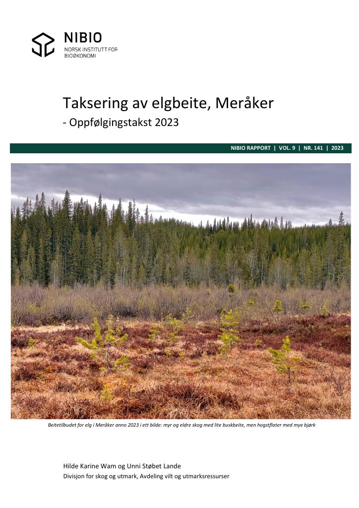 Forsiden av dokumentet Taksering av elgbeite, Meråker – oppfølgingstakst 2023