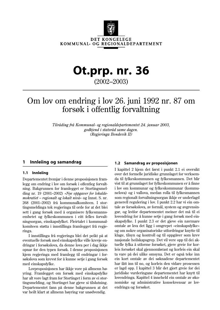 Forsiden av dokumentet Ot.prp. nr. 36 (2002-2003)