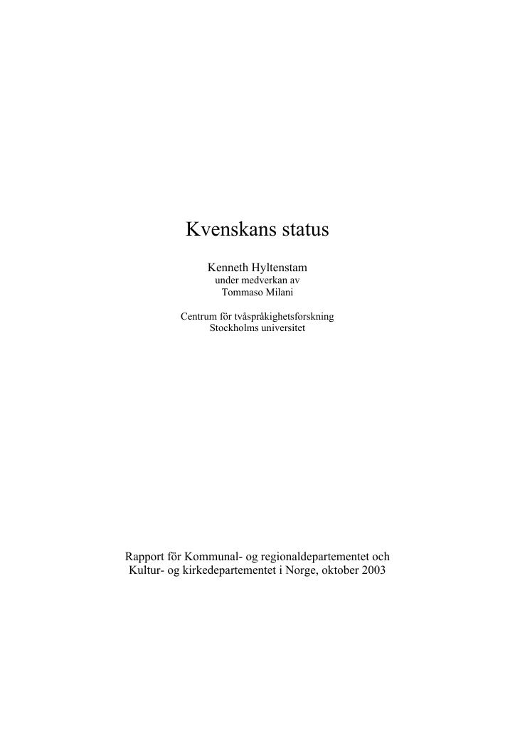 Forsiden av dokumentet Kvenskans status