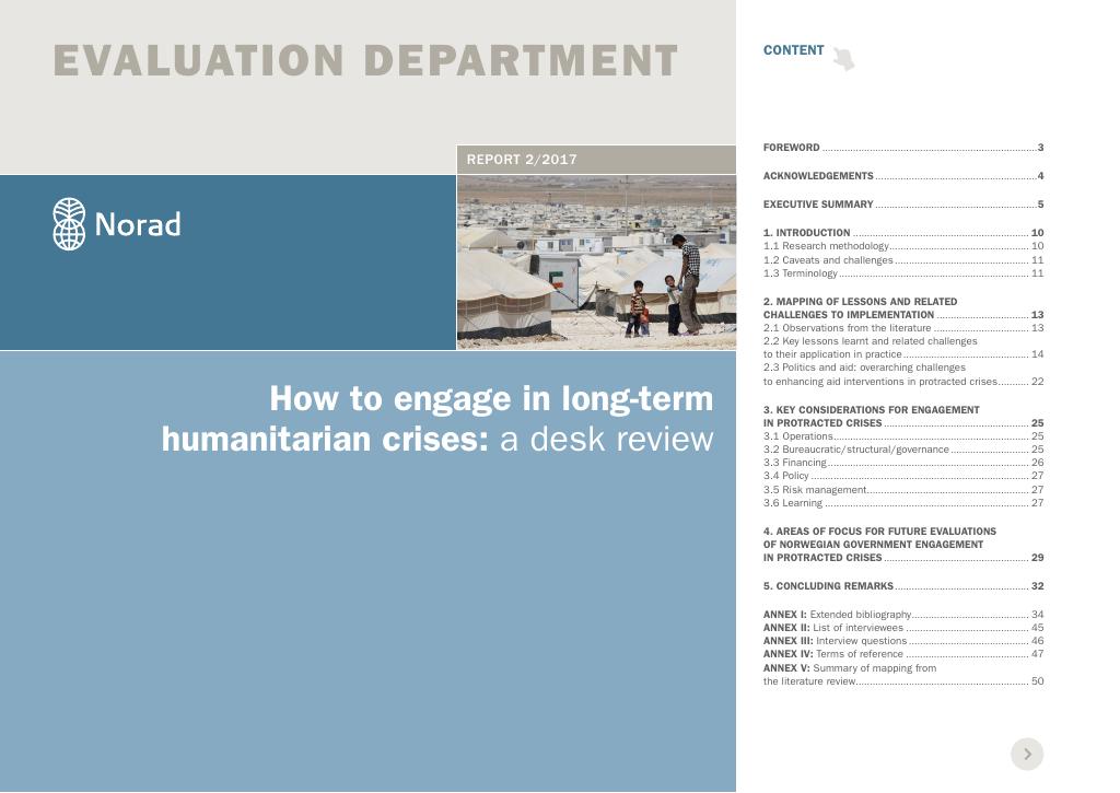 Forsiden av dokumentet How to engage in long-term humanitarian crises: a desk review