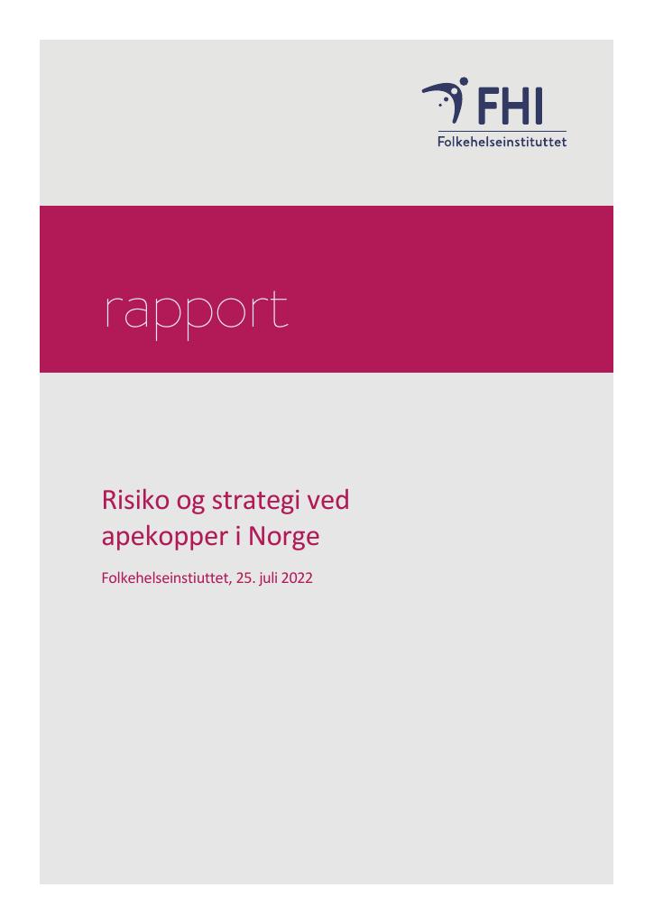 Forsiden av dokumentet Risiko og strategi ved apekopper i Norge