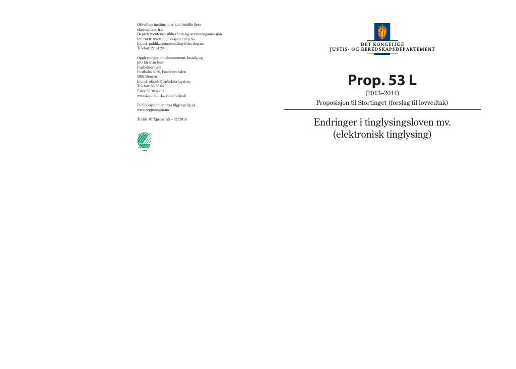 Forsiden av dokumentet Prop. 53 L (2013–2014)