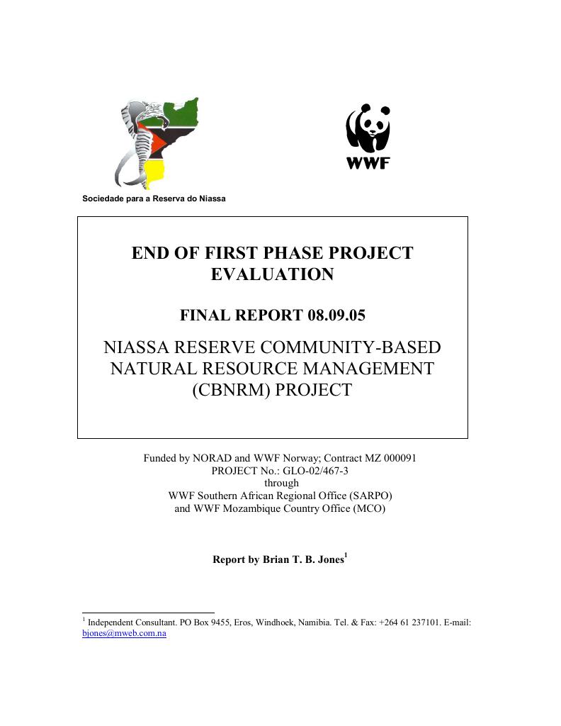 Forsiden av dokumentet Niassa Reserve Community-Based Natural Resource Management (CBNRM) Project - end of first phase project evaluation