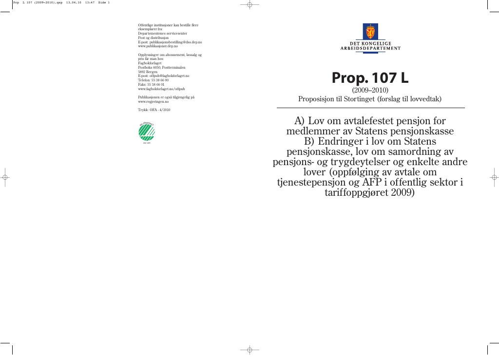 Forsiden av dokumentet Prop. 107 L (2009-2010)