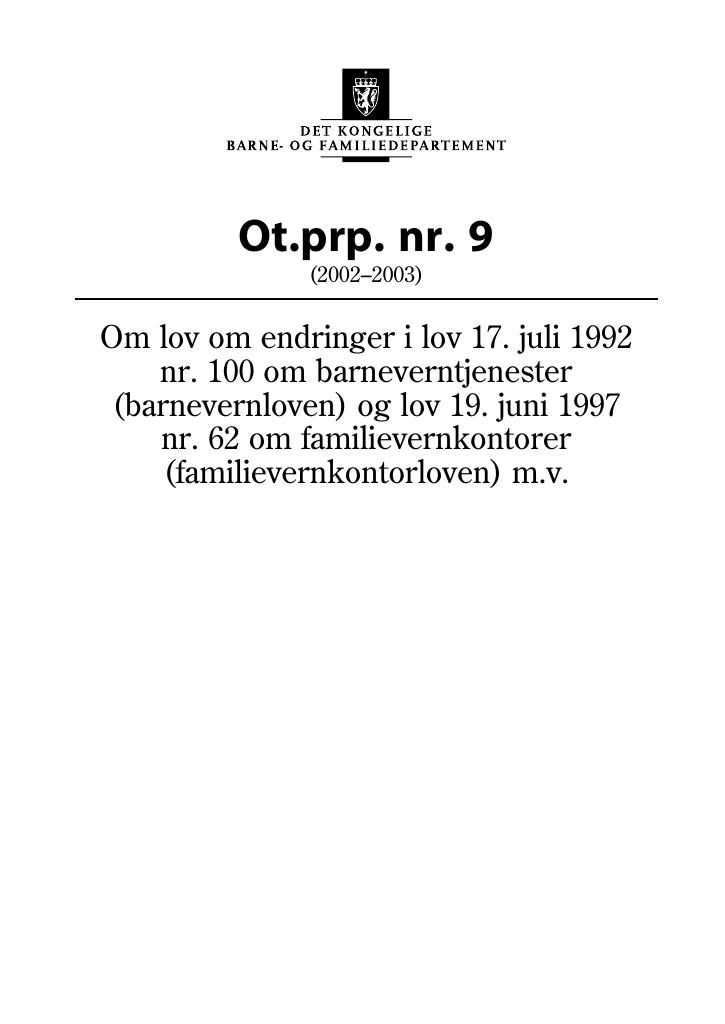 Forsiden av dokumentet Ot.prp. nr. 9 (2002-2003)