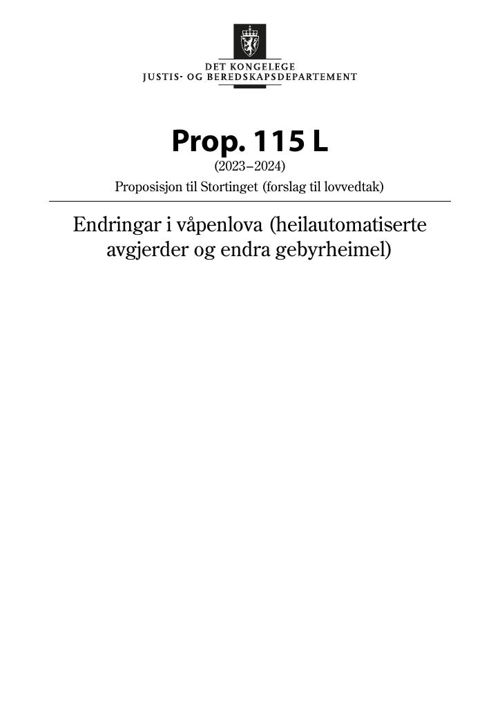 Forsiden av dokumentet Prop. 115 L (2023–2024)