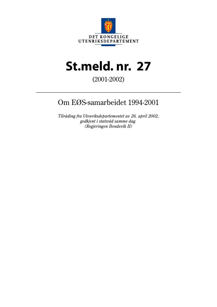 Forsiden av dokumentet St.meld. nr. 27 (2001-2002)