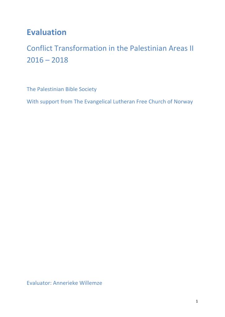 Forsiden av dokumentet Conflict Transformation in Palestinian Areas II 2016-2018