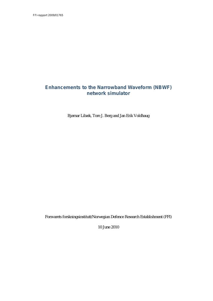 Forsiden av dokumentet Enhancements to the Narrowband Waveform (NBWF) network simulator