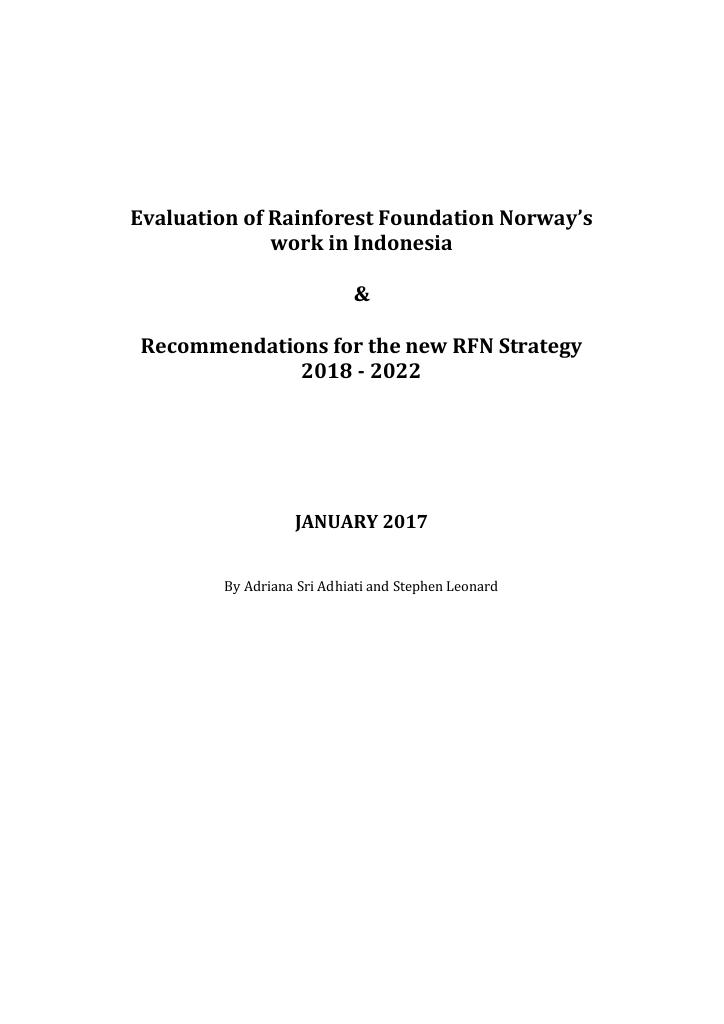 Forsiden av dokumentet Evaluation of Rainforest Foundation Norway’s work in Indonesia