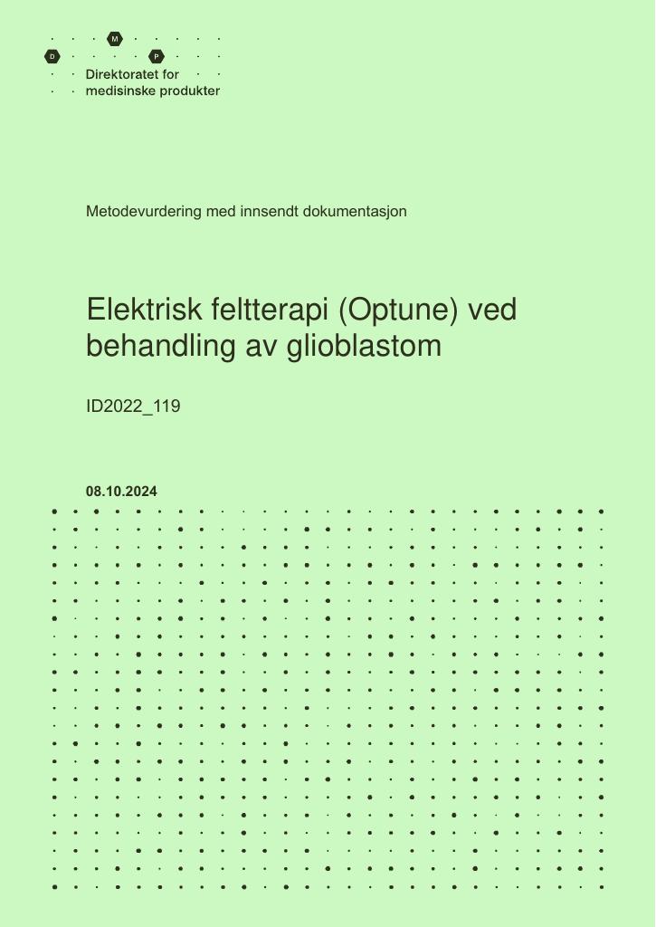 Forsiden av dokumentet Elektrisk feltterapi (Optune) ved behandling av glioblastom
