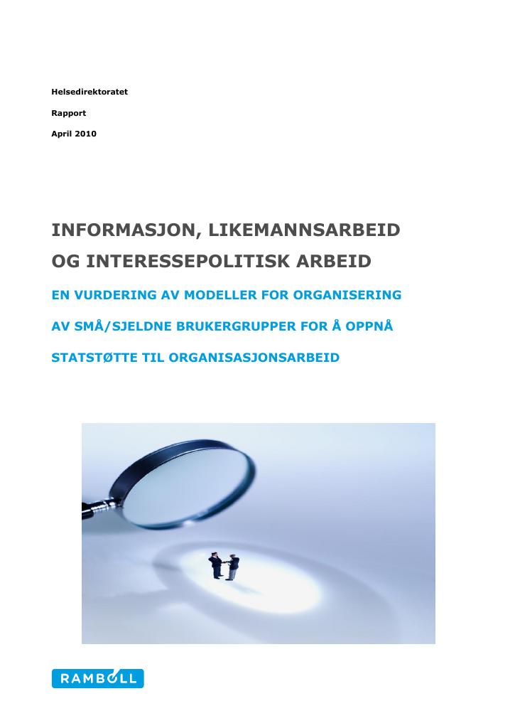 Forsiden av dokumentet Informasjon, likemannsarbeid og interessepolitisk arbeid