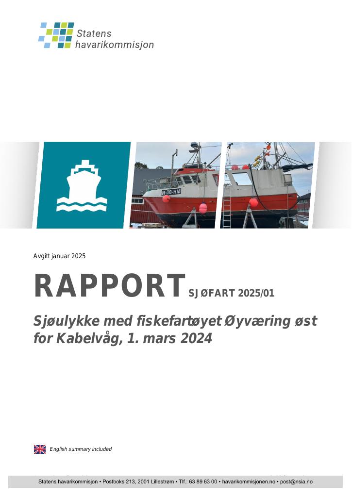 Forsiden av dokumentet Sjøulykke med fiskefartøyet Øyværing øst for Kabelvåg, 1. mars 2024