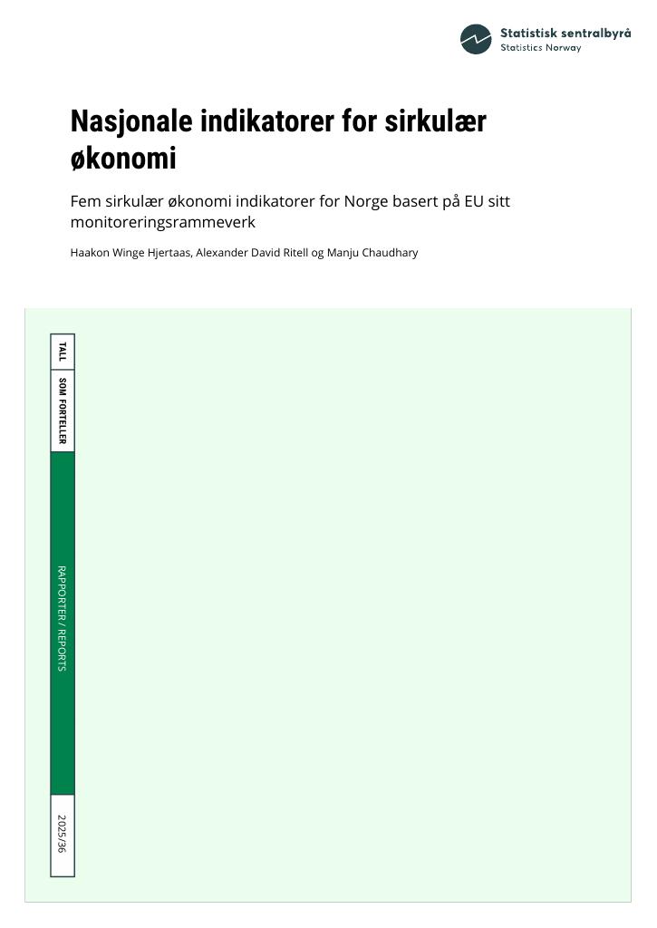 Forsiden av dokumentet Nasjonale indikatorer for sirkulær økonomi