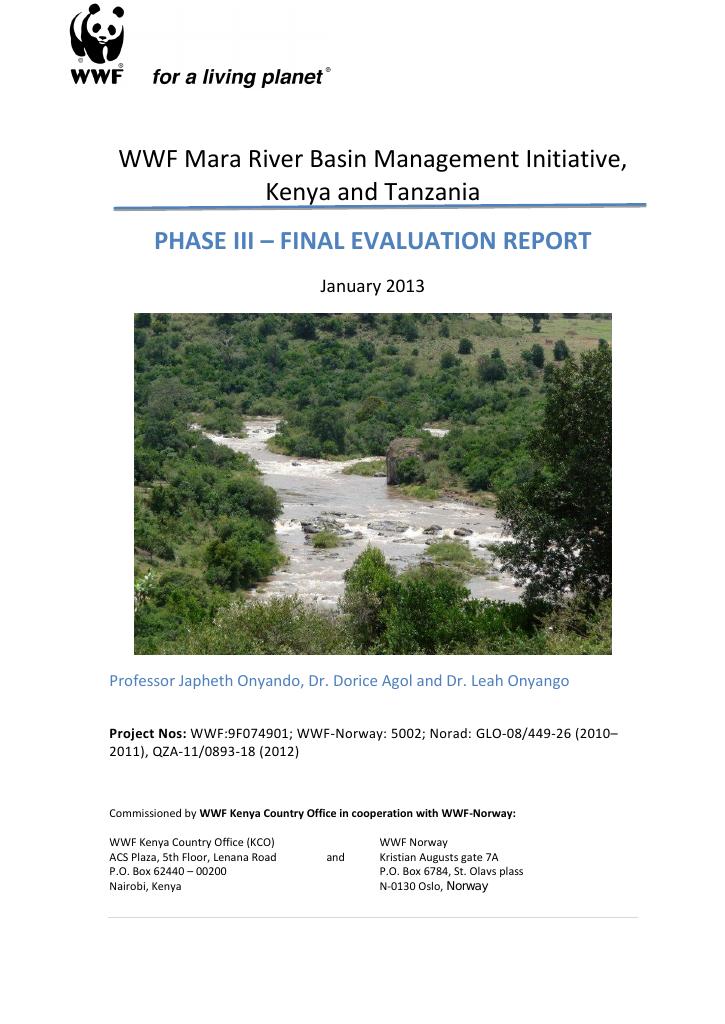 Forsiden av dokumentet WWF Mara River Basin Management Initiative, Kenya and Tanzania