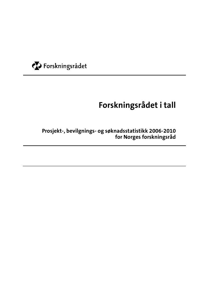 Forsiden av dokumentet Forskningsrådet i tall 2010