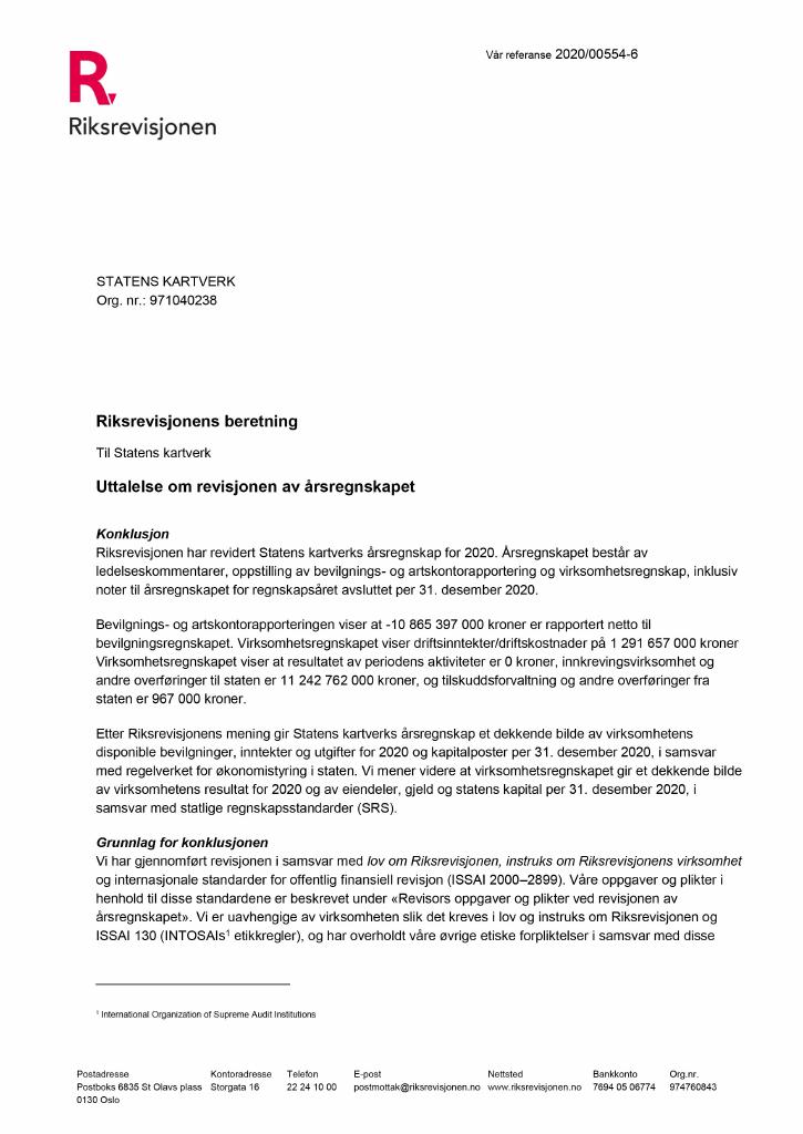 Forsiden av dokumentet Revisjonsberetning(pdf)