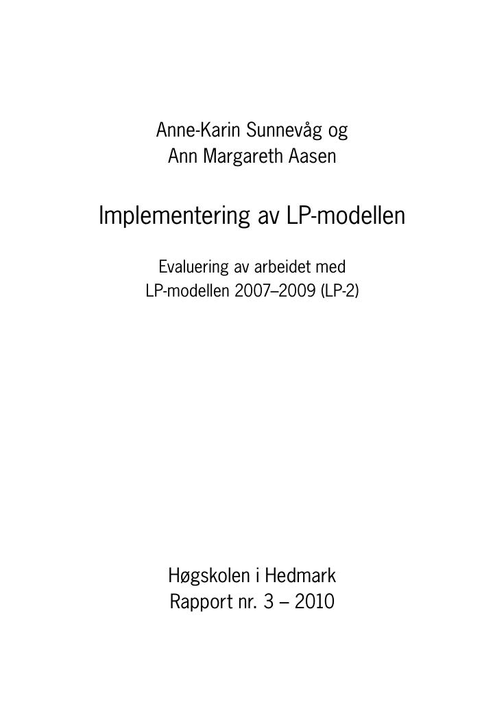 Forsiden av dokumentet Implementering av LP-modellen