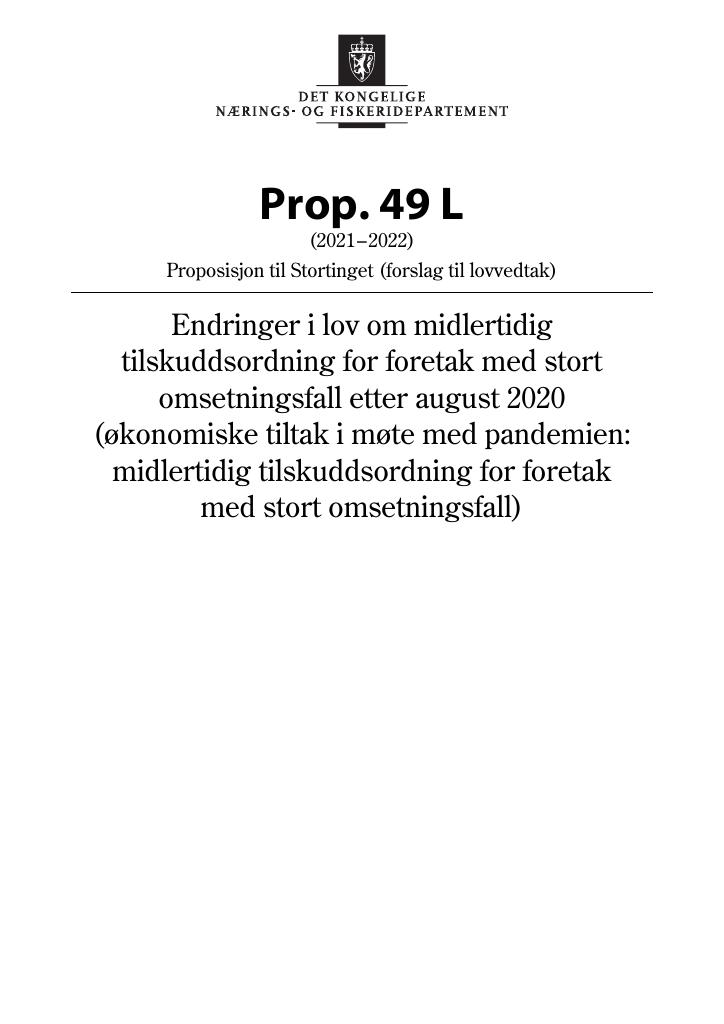 Forsiden av dokumentet Prop. 49 L (2021–2022)