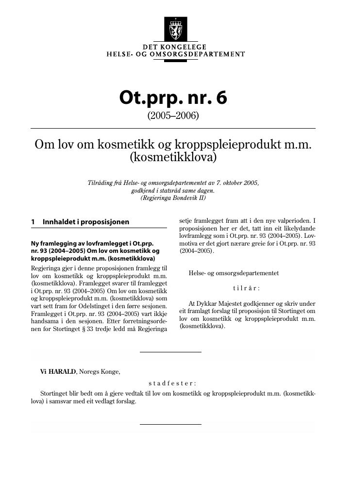 Forsiden av dokumentet Ot.prp. nr. 6 (2005-2006)