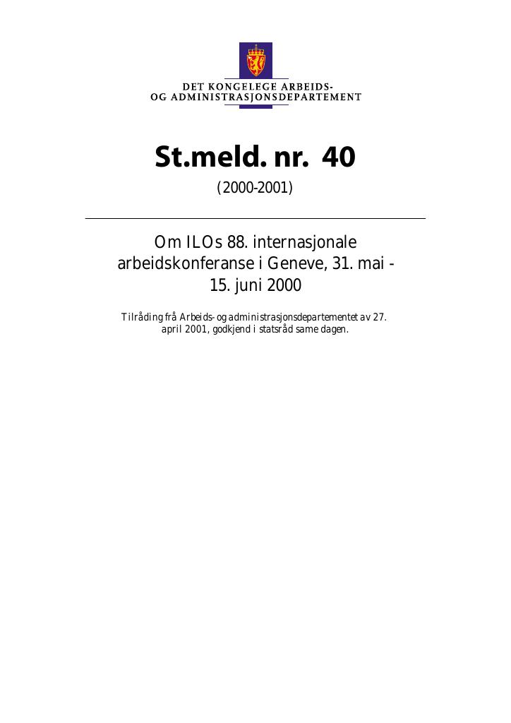 Forsiden av dokumentet St.meld. nr. 40 (2000-2001)