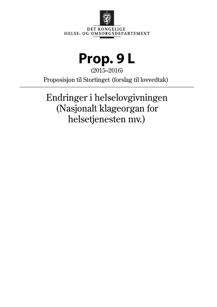 Forsiden av dokumentet Prop. 9 L (2015–2016)