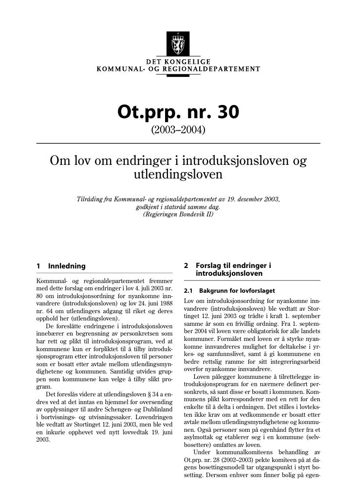 Forsiden av dokumentet Ot.prp. nr. 30 (2003-2004)