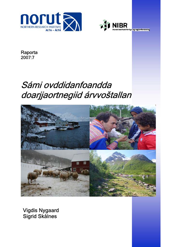 Forsiden av dokumentet Sámi ovddidanfoandda doarjjaortnegiid árvvoštallan