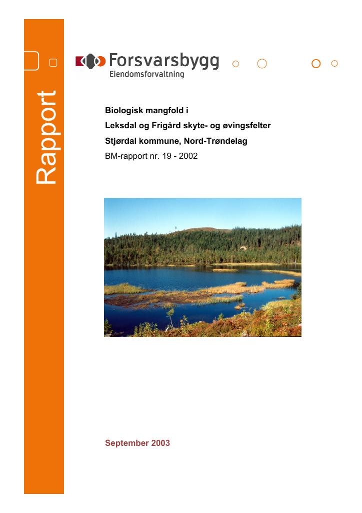 Forsiden av dokumentet Biologisk mangfold i Leksdal og Frigård skyte- og øvingsfelter Stjørdal kommune, Nord-Trøndelag :
