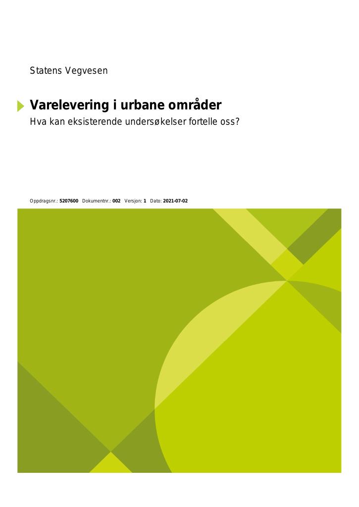Forsiden av dokumentet Varelevering i urbane områder