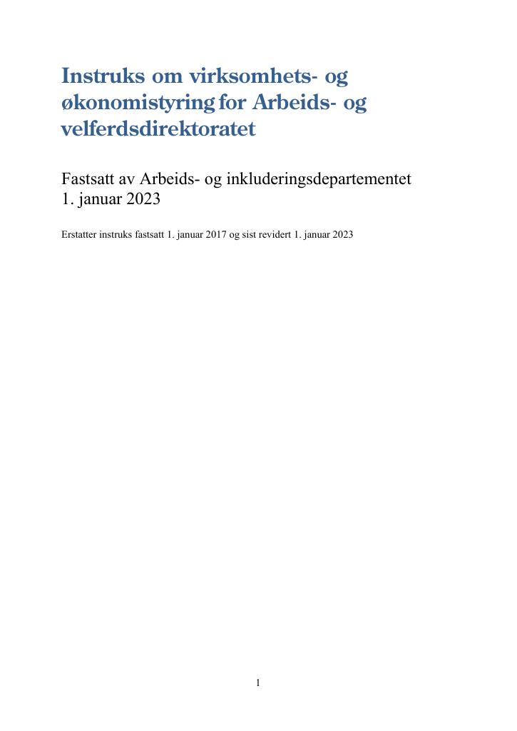 Forsiden av dokumentet Instruks Arbeids- og velferdsdirektoratet 2023
