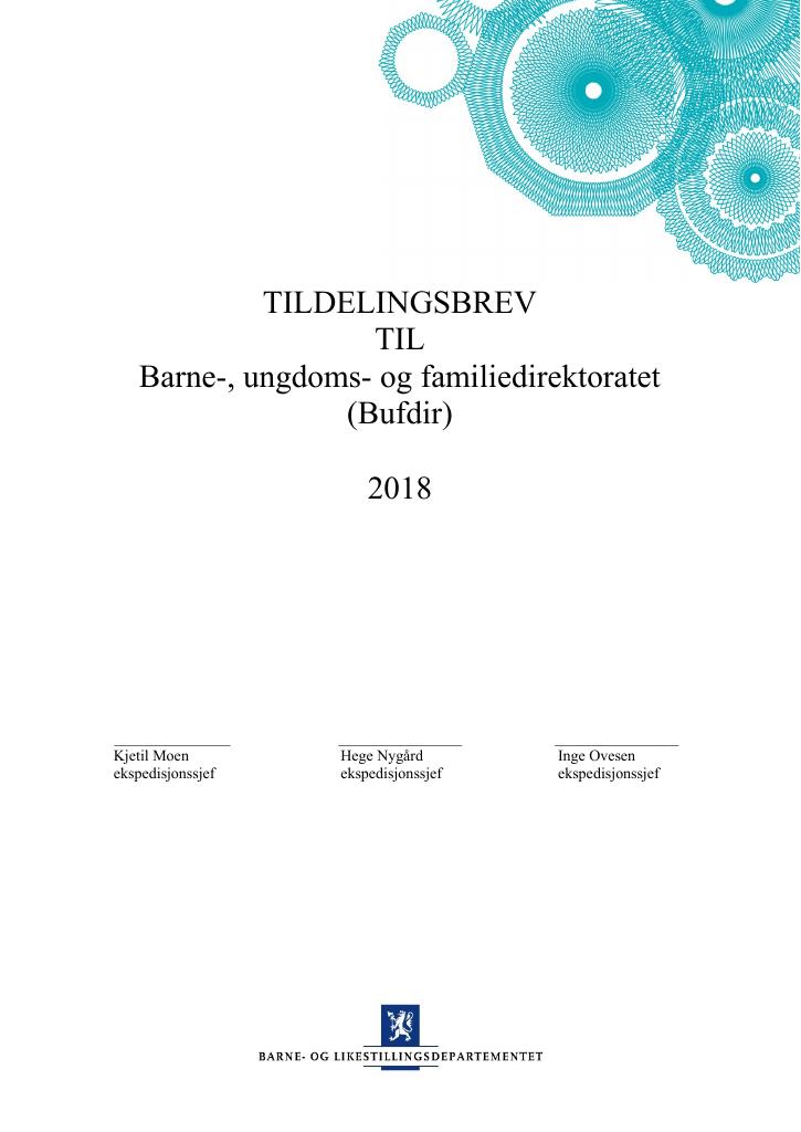 Forsiden av dokumentet Tildelingsbrev 2018