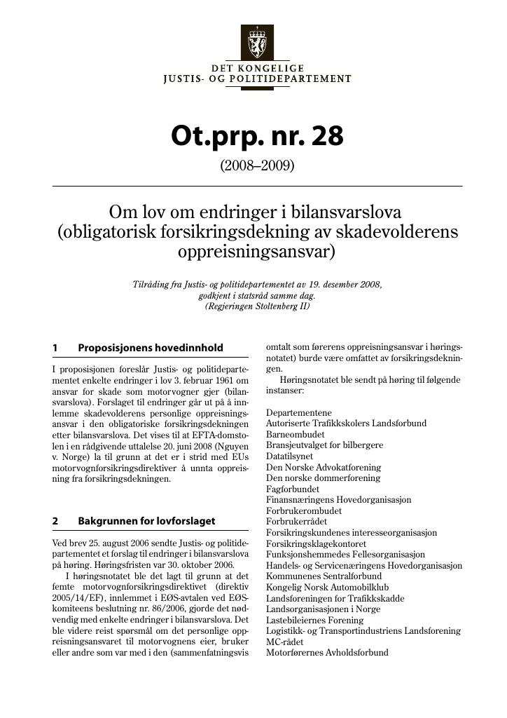 Forsiden av dokumentet Ot.prp. nr. 28 (2008-2009)