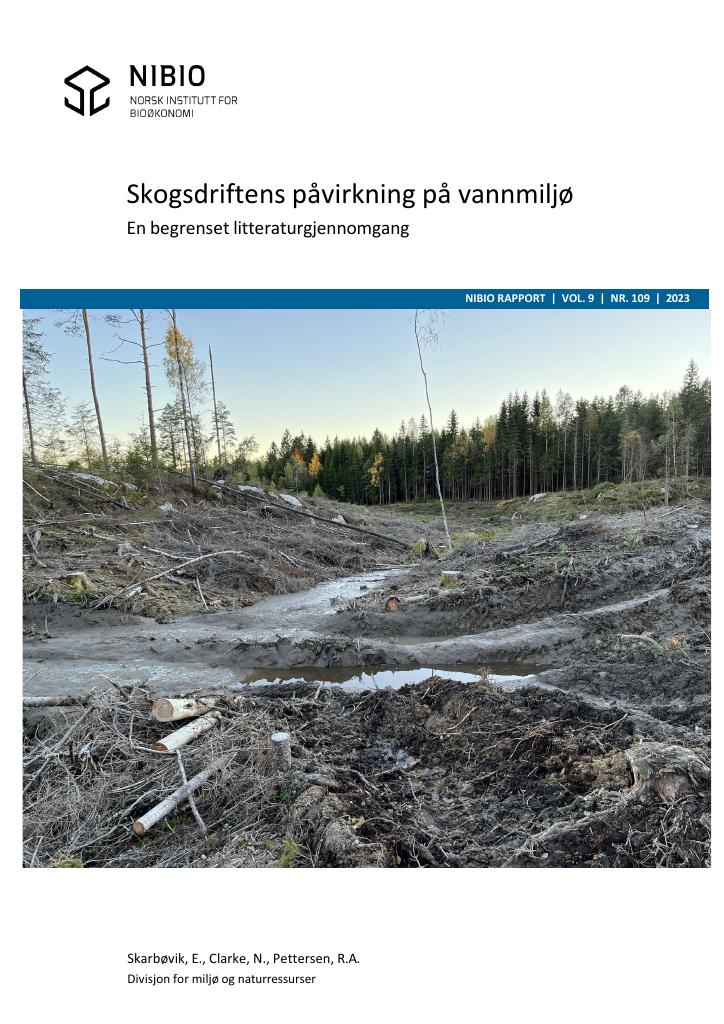 Forsiden av dokumentet Skogdriftens påvirkning på vannmiljø: En begrenset litteraturgjennomgang.