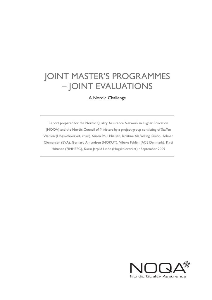Forsiden av dokumentet Joint Masters Programmes - Joint Evaluations